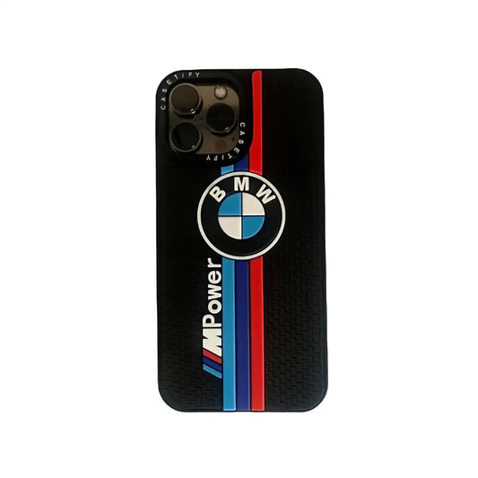 BMW iPhone case in black, red, and blue